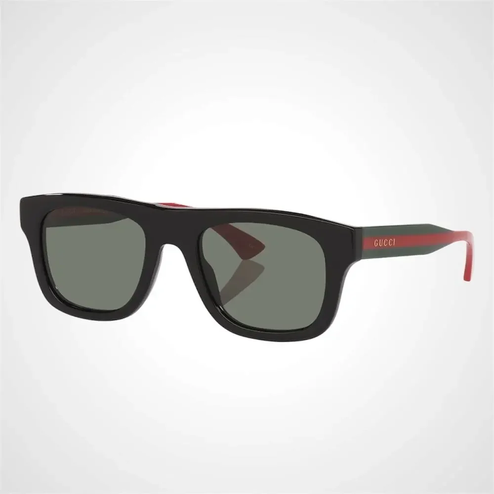 New GUCCI Sunglasses Mens 52mm Black Square Rectangle Aviator Red Green Web Arm - Picture 7 of 8